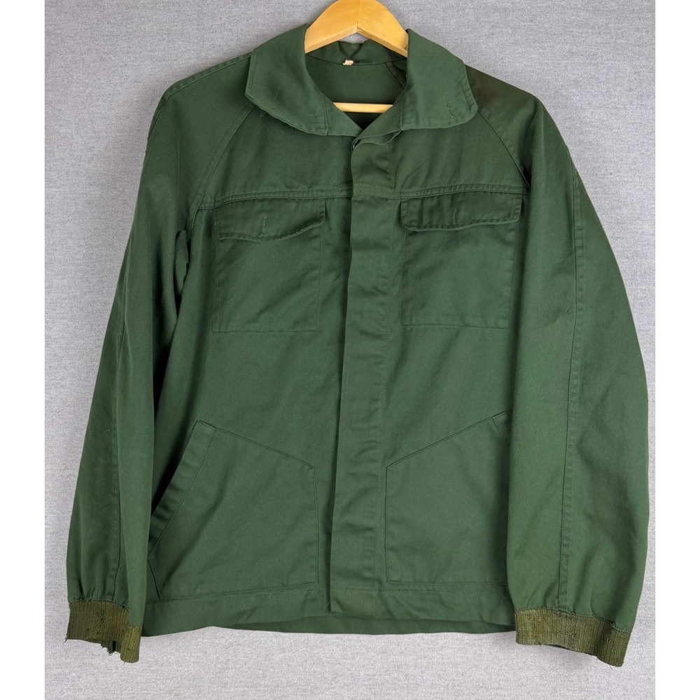 Vintage French Chore Jacket Green Cotton Twill Workwear Coat Large